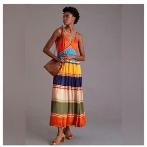 Flaw!! Anthropologie Dresses Tanvi Kedia V-Neck Colorblock Midi Dress Sz‎ S NWT